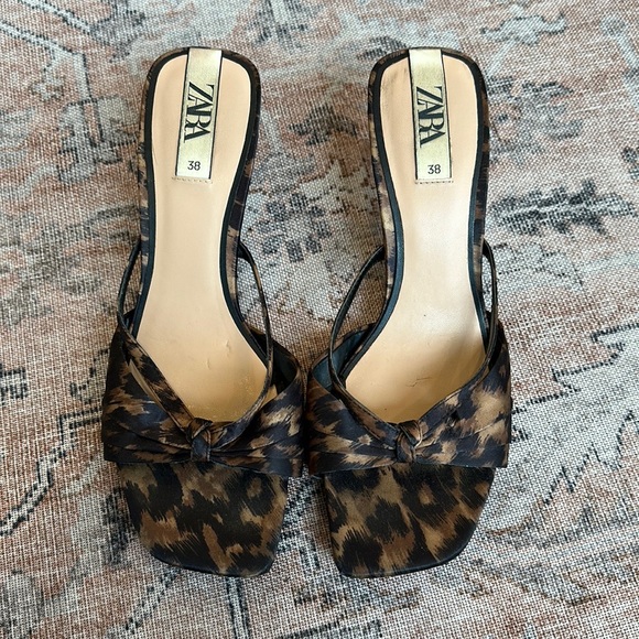 Zara Shoes Zara Leopard Kitten Heel Sandals Poshmark